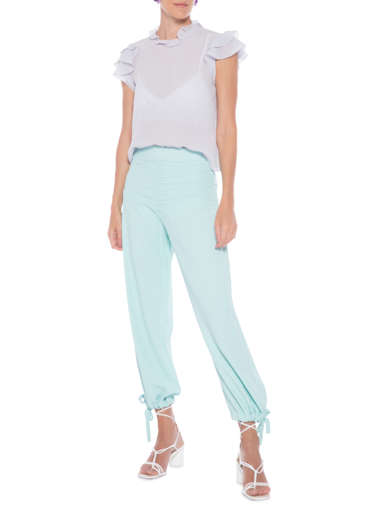 Blusa Feminina Babado Em Seda Pura Lilás '2Essential