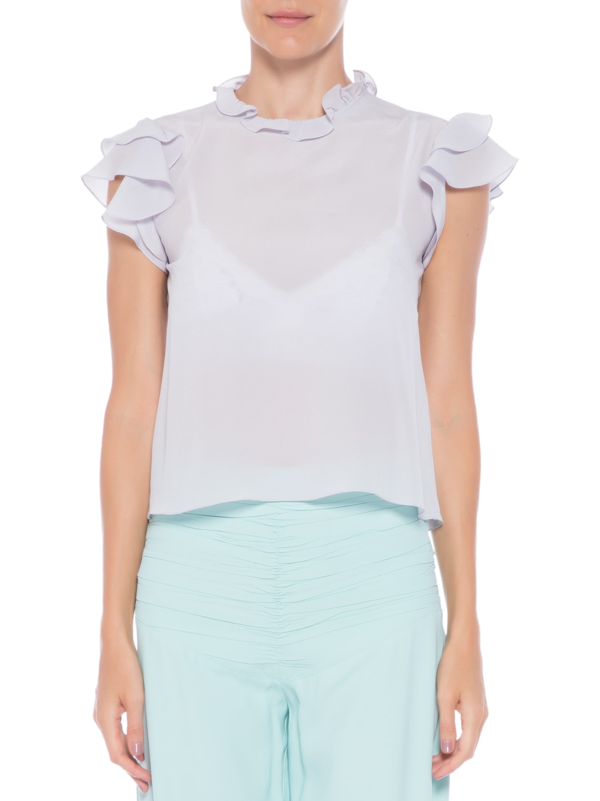 Blusa Feminina Babado Em Seda Pura Lilás '2Essential