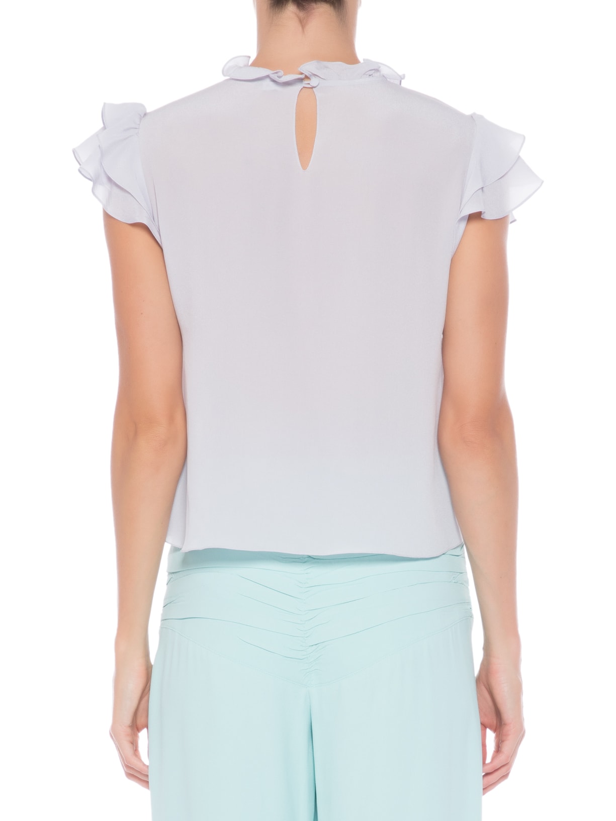 Blusa Feminina Babado Em Seda Pura Lilás '2Essential