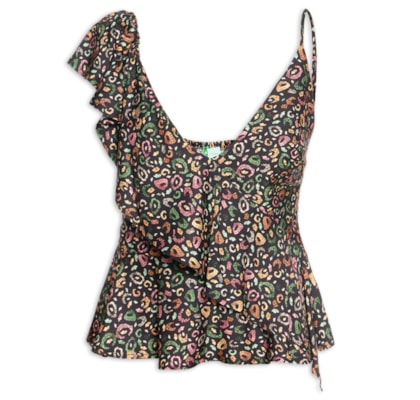 Blusa Feminina Babado Onça Borogodó - Preto