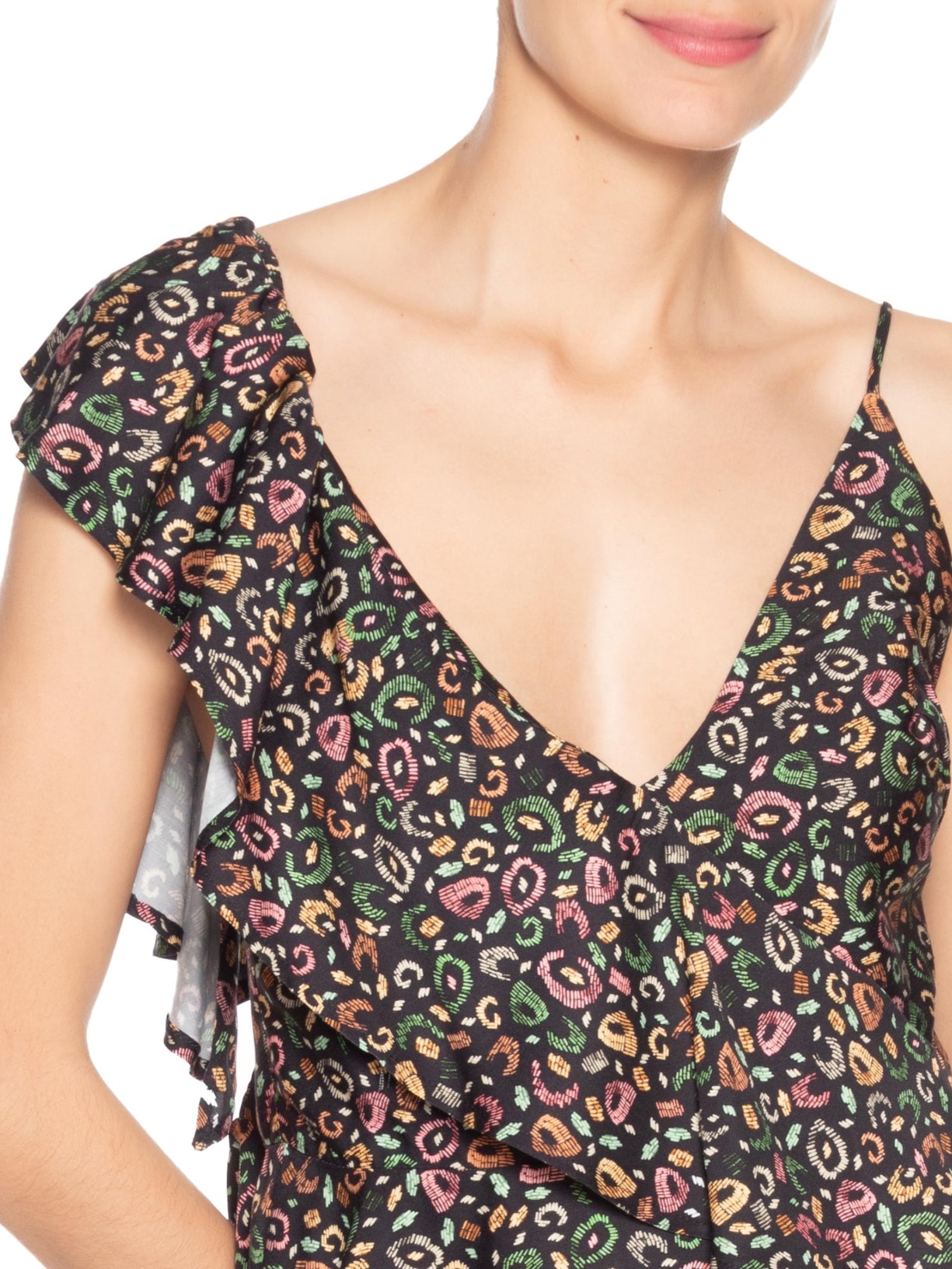 Blusa Feminina Babado Onça Borogodó Preto Farm