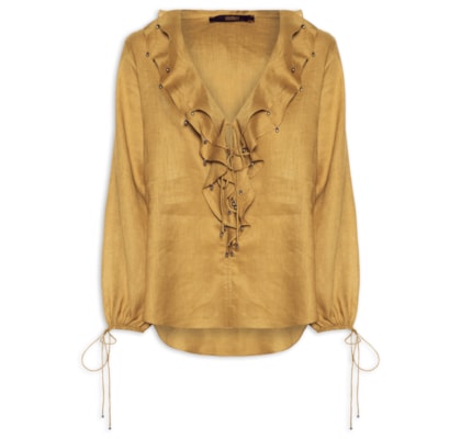 Blusa Feminina Babados em Linho - Amarelo