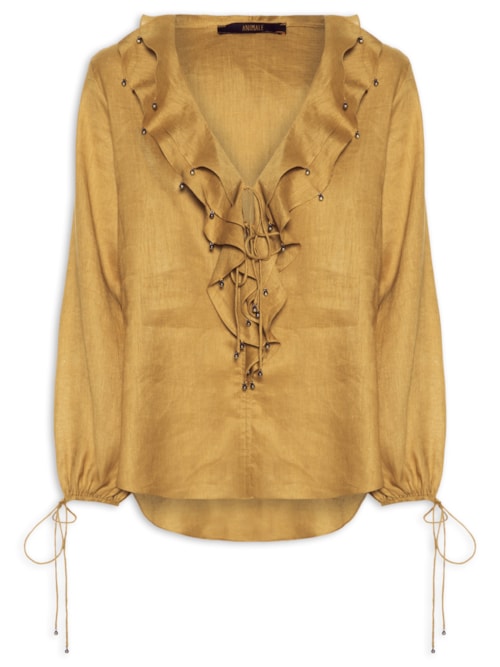 Blusa Feminina Babados em Linho - Amarelo