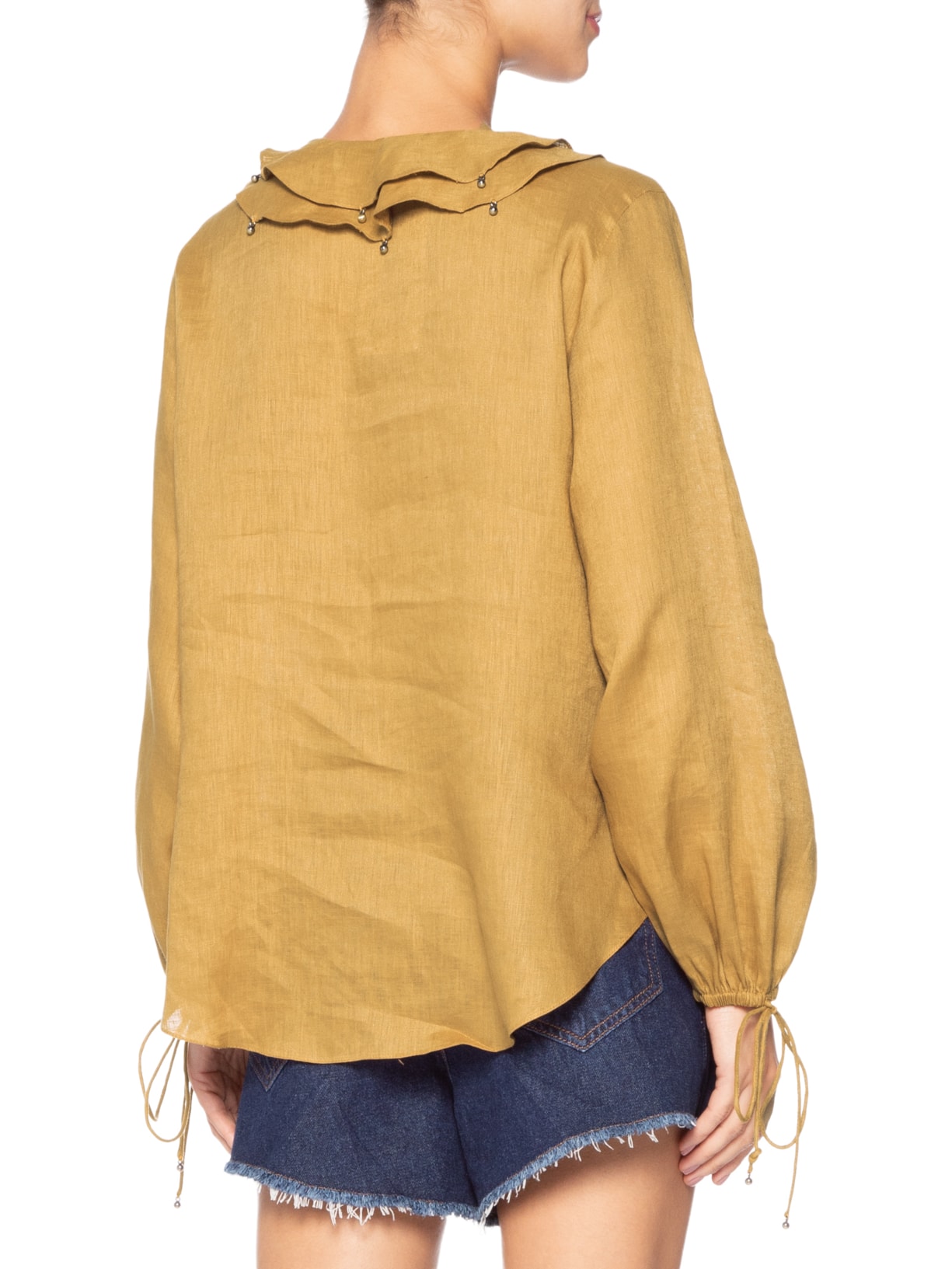 Blusa Feminina Babados em Linho Amarelo Animale