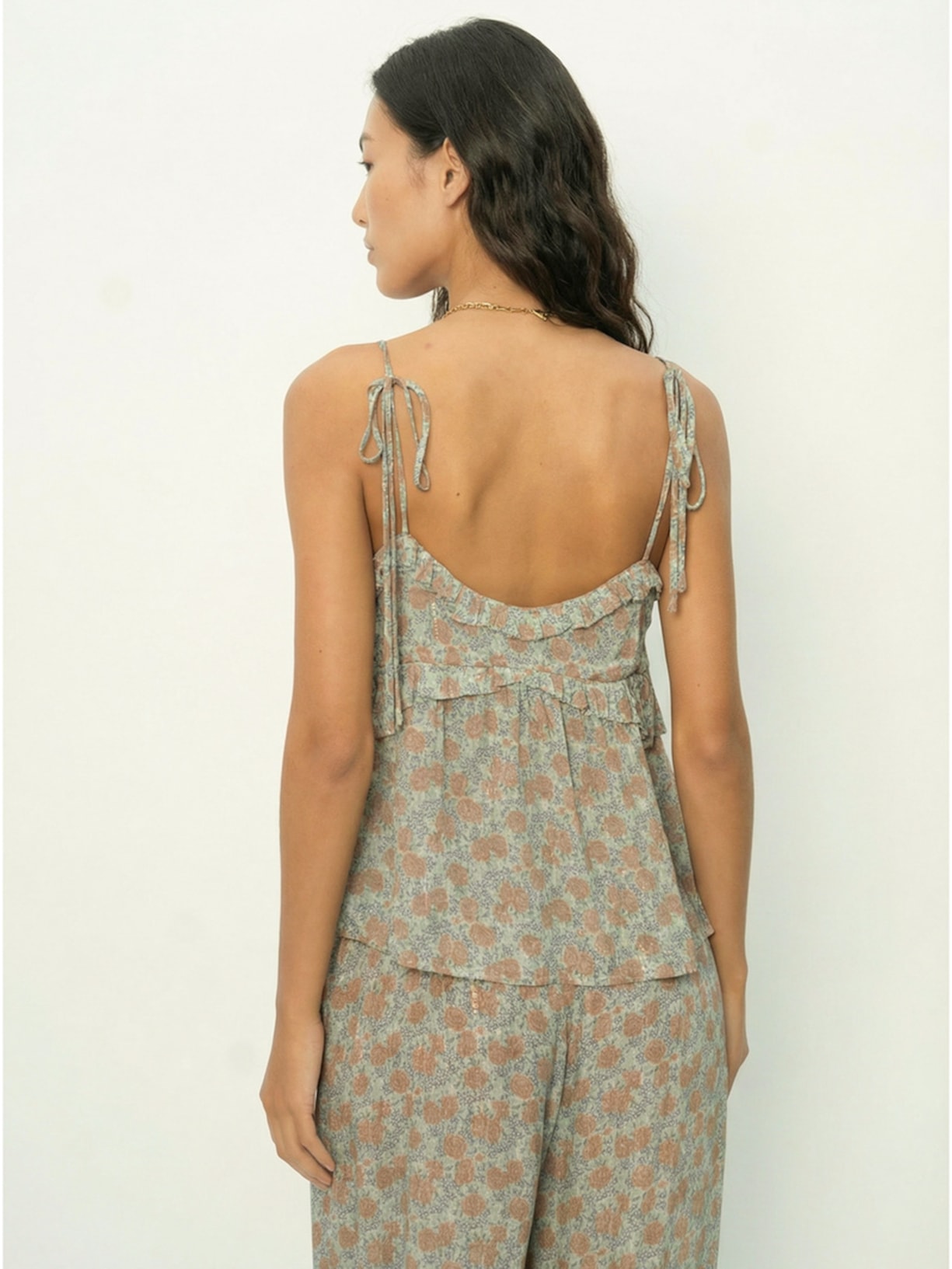 Blusa Feminina Babados Estampa Greeny Azul Maria Filó
