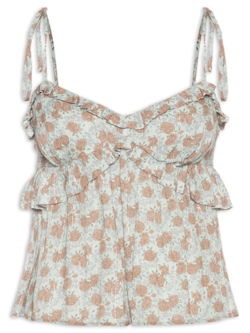 Blusa Feminina Babados Estampa Greeny - Azul