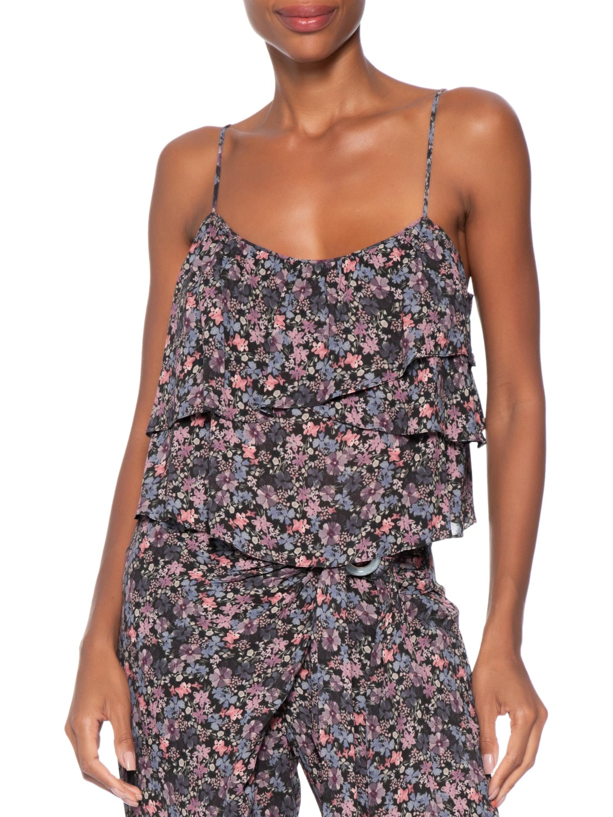Blusa Feminina Babados Ggt Estampa Liza Preto Maria Filó