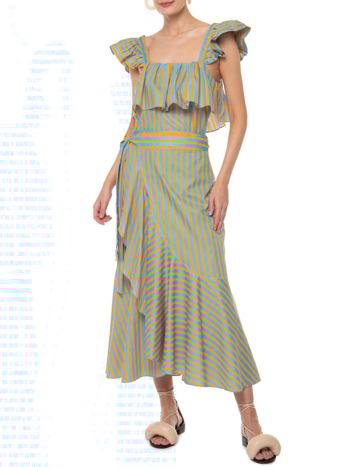 Blusa Feminina Babados Listra Azul Gude