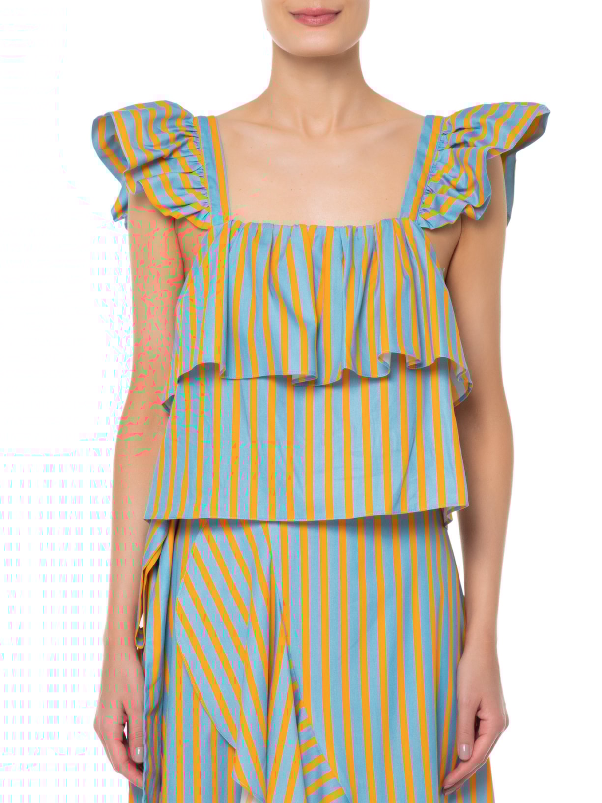 Blusa Feminina Babados Listra Azul Gude