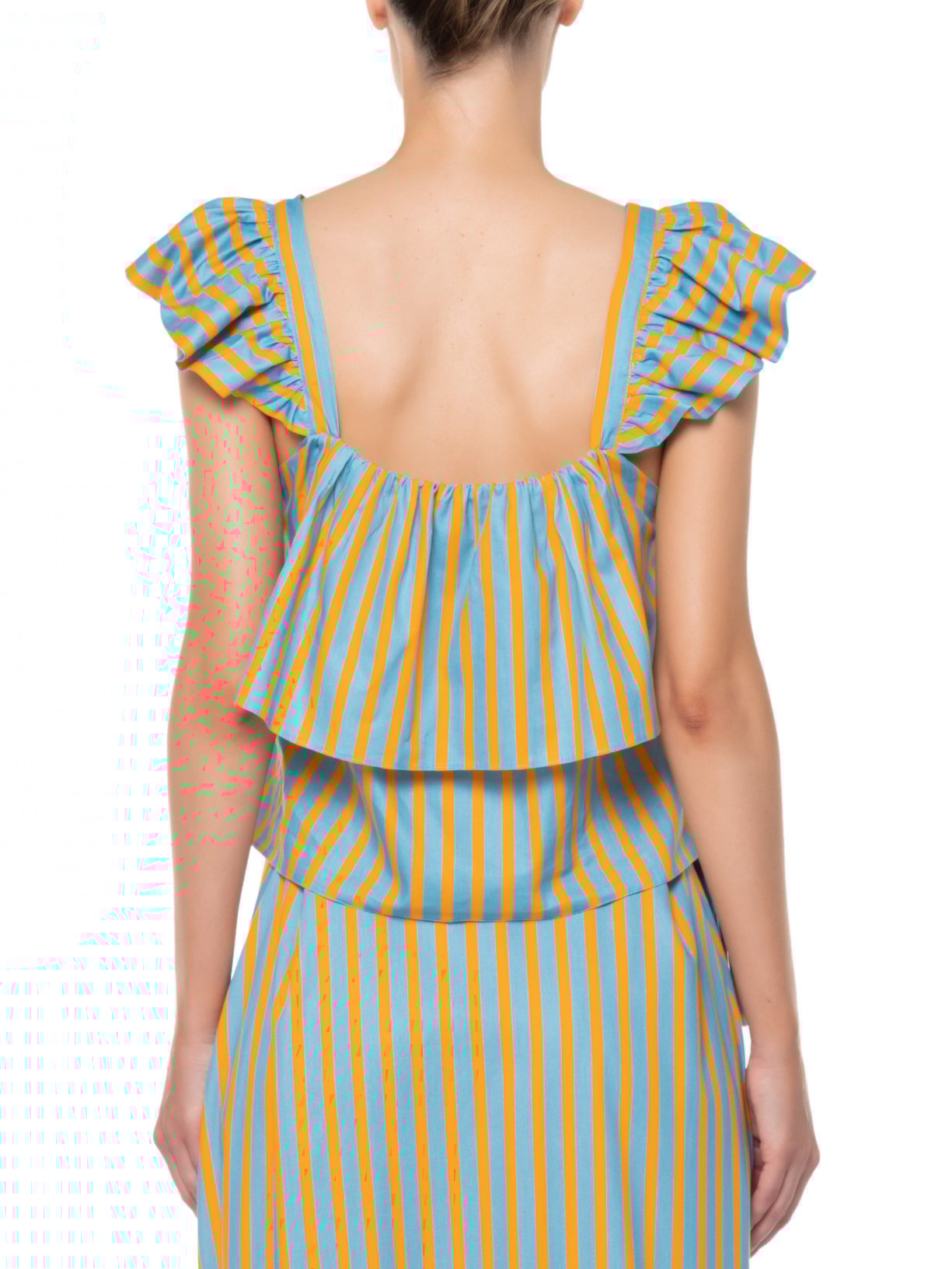 Blusa Feminina Babados Listra Azul Gude