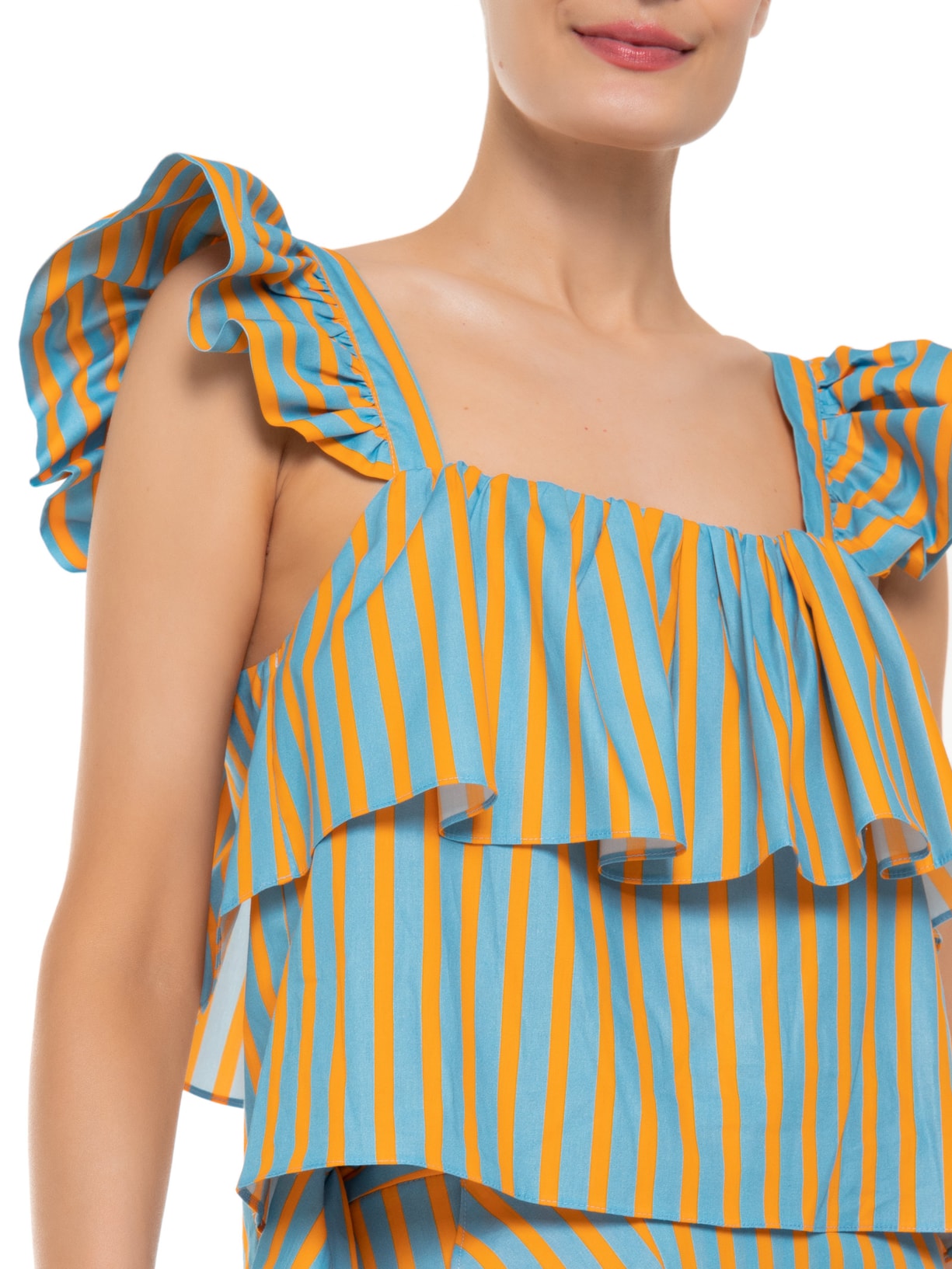 Blusa Feminina Babados Listra Azul Gude