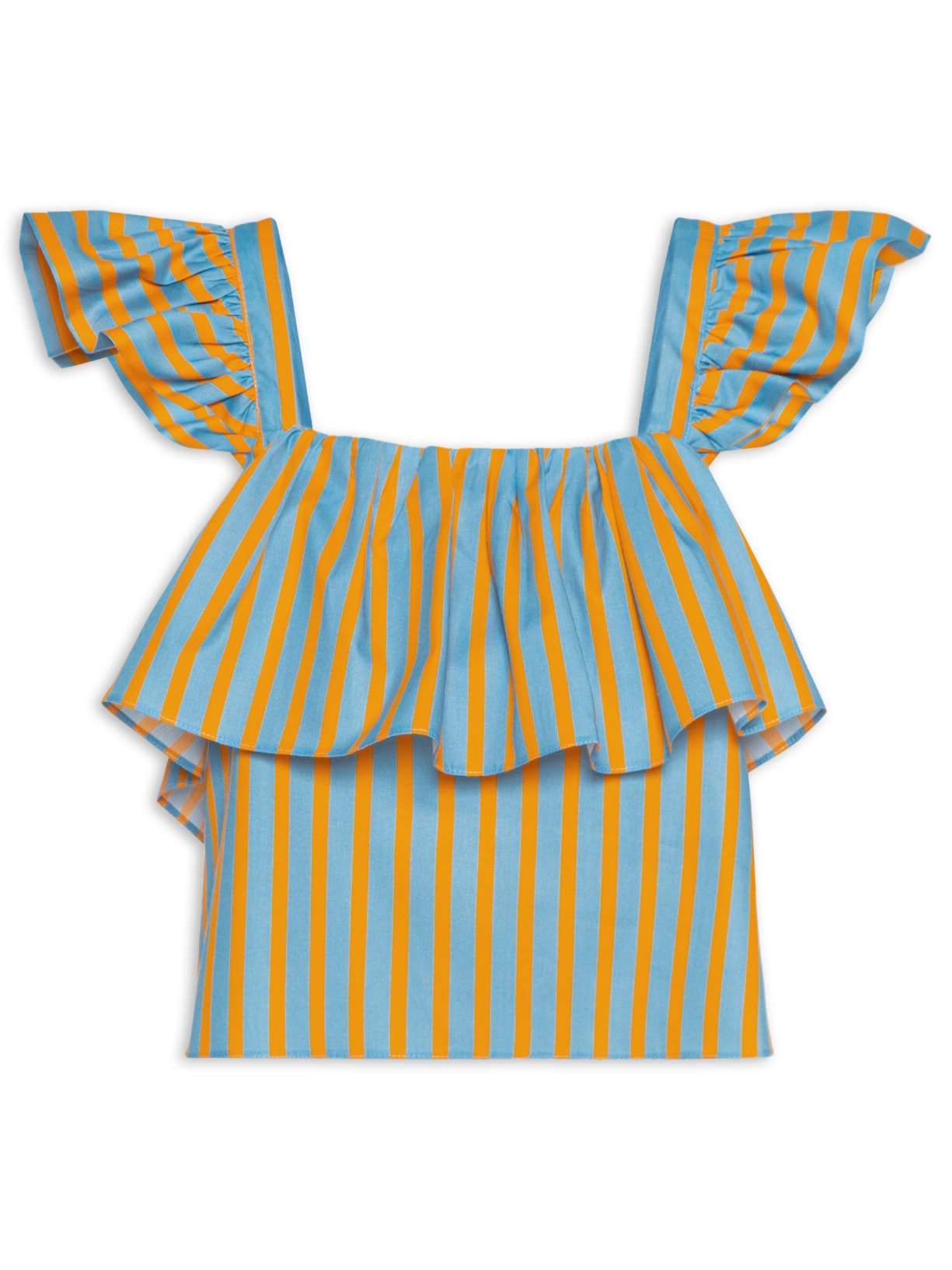 Blusa Feminina Babados Listra Azul Gude