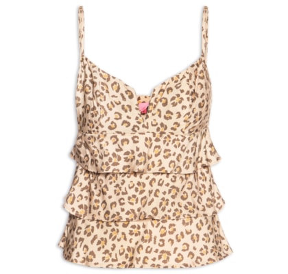 Blusa Feminina Babados Onça Flor - Marrom