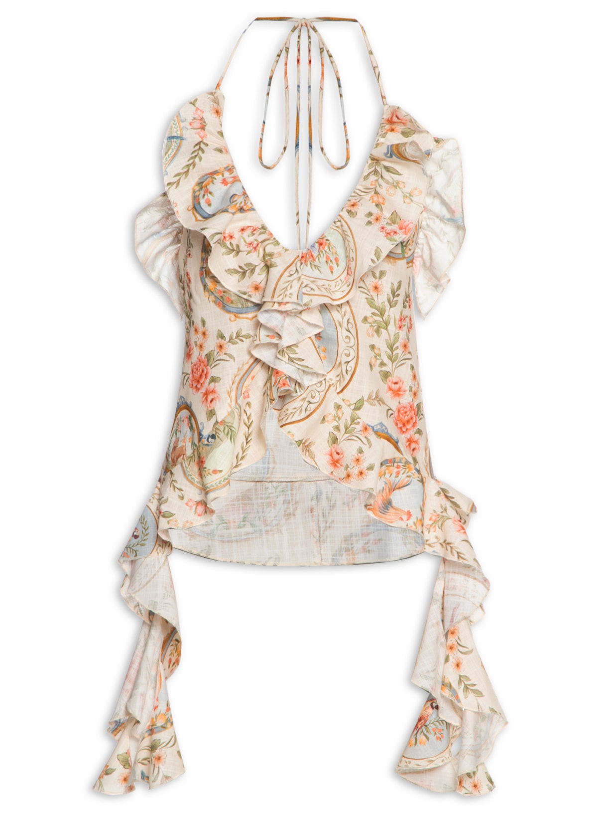 Blusa Feminina Babados Relicário Floral - Bege