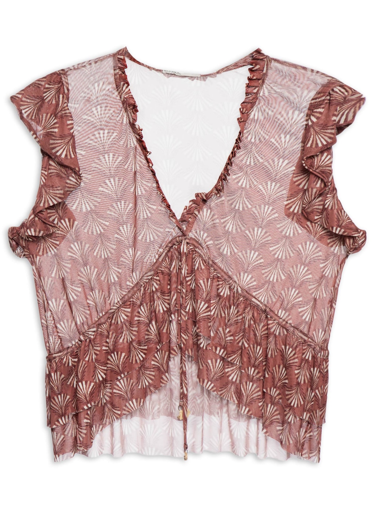 Blusa Feminina Babados Tule Estampa Conchário Vermelho Dress To