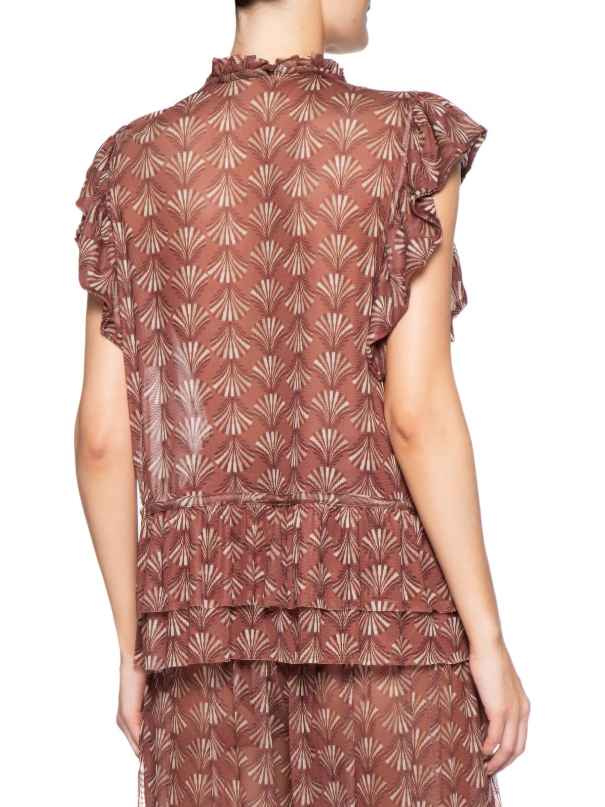 Blusa Feminina Babados Tule Estampa Conchário Vermelho Dress To