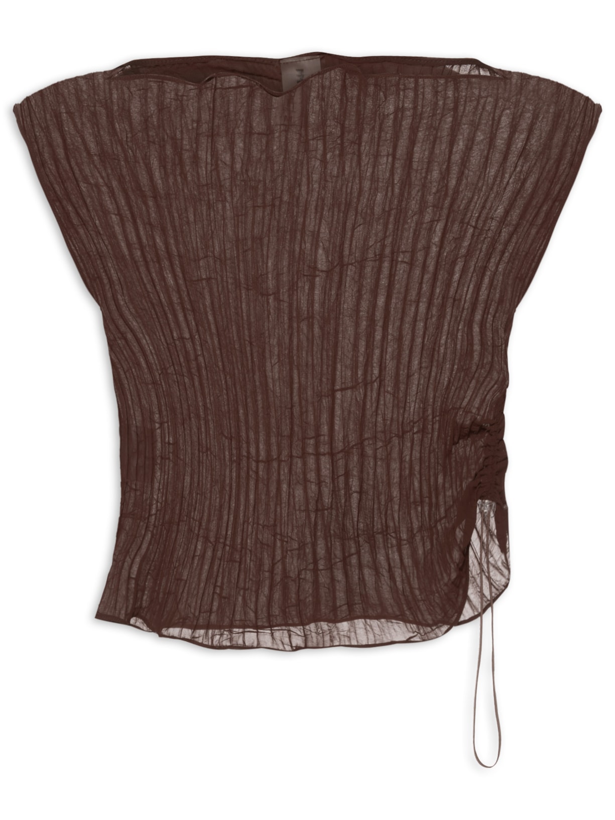 Blusa Feminina Baby Tee Plissê Marrom Mateos Quadros