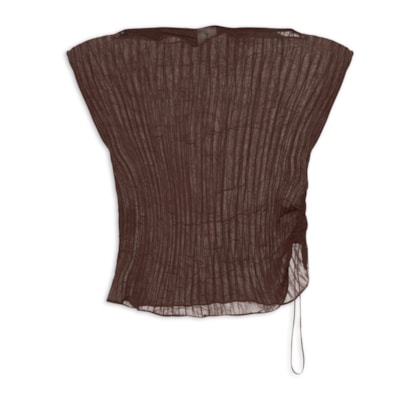 Blusa Feminina Baby Tee Plissê - Marrom