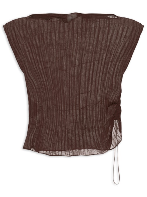 Blusa Feminina Baby Tee Plissê - Marrom