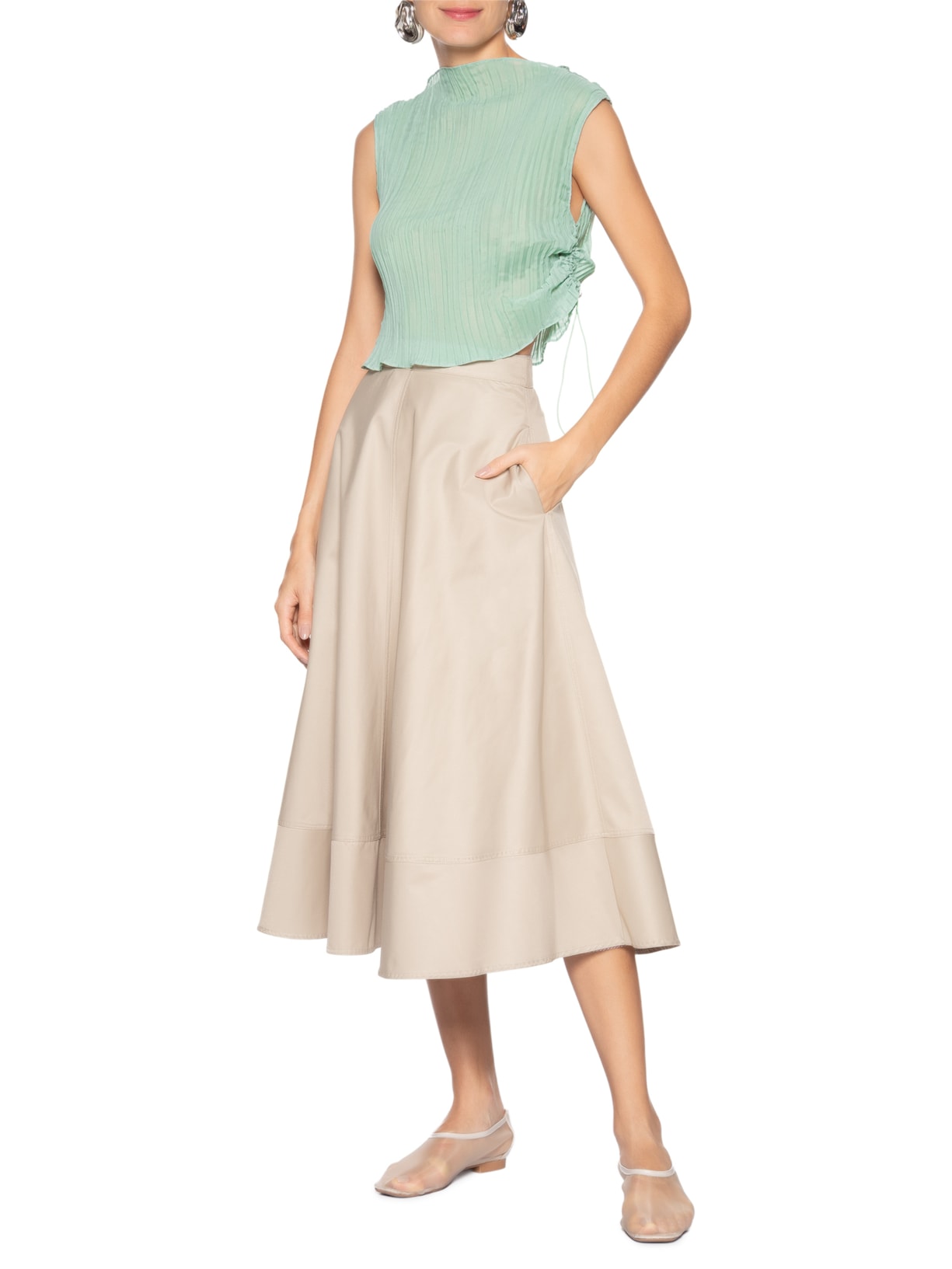 Blusa Feminina Baby Tee Plissê Verde Mateos Quadros