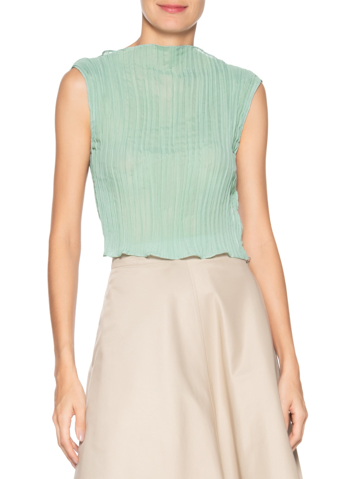 Blusa Feminina Baby Tee Plissê Verde Mateos Quadros