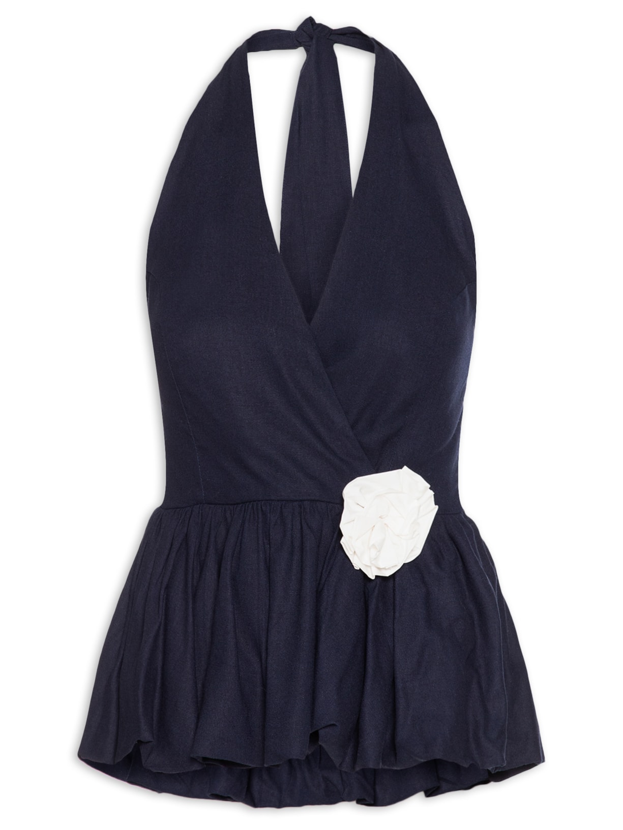 Blusa Feminina Balonê Em Linho Misto Azul '2Essential