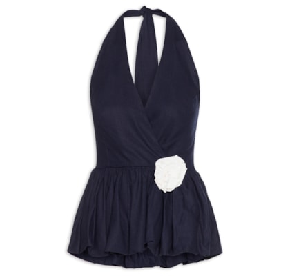 Blusa Feminina Balonê Em Linho Misto - Azul