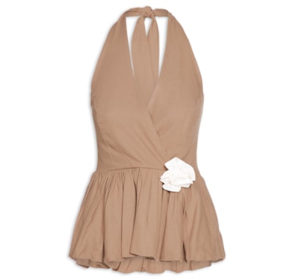 Blusa Feminina Balonê Em Linho Misto - Bege