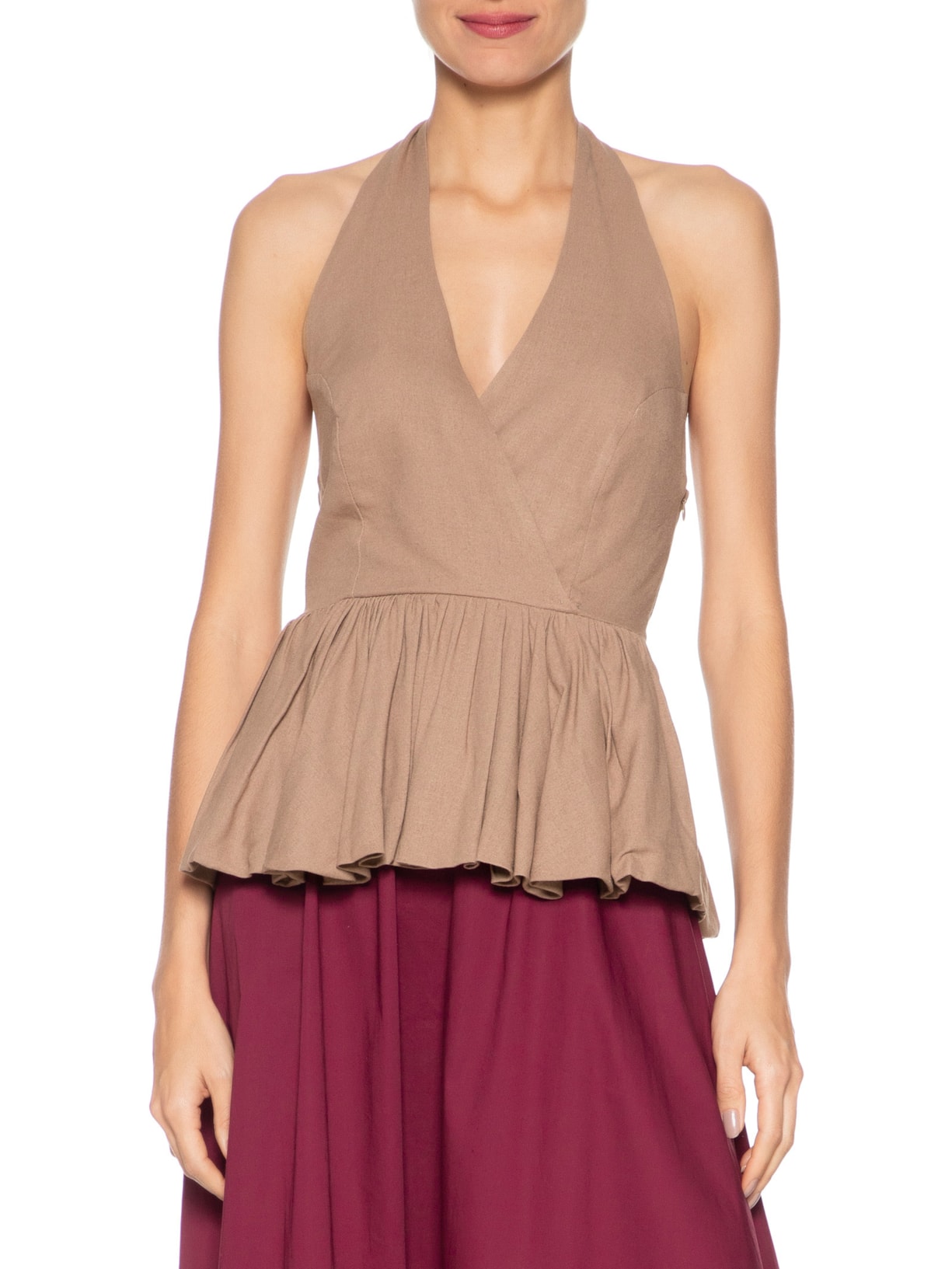 Blusa Feminina Balonê Em Linho Misto Marrom '2Essential