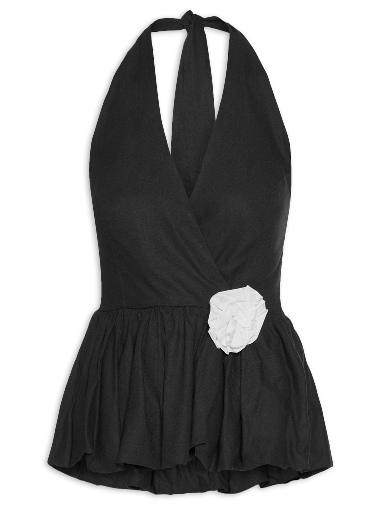 Blusa Feminina Balonê Em Linho Misto - Preto