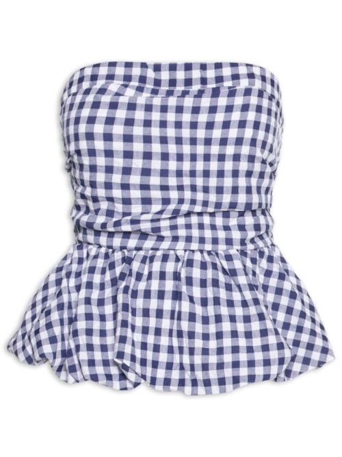 Blusa Feminina Balonê Xadrez - Azul