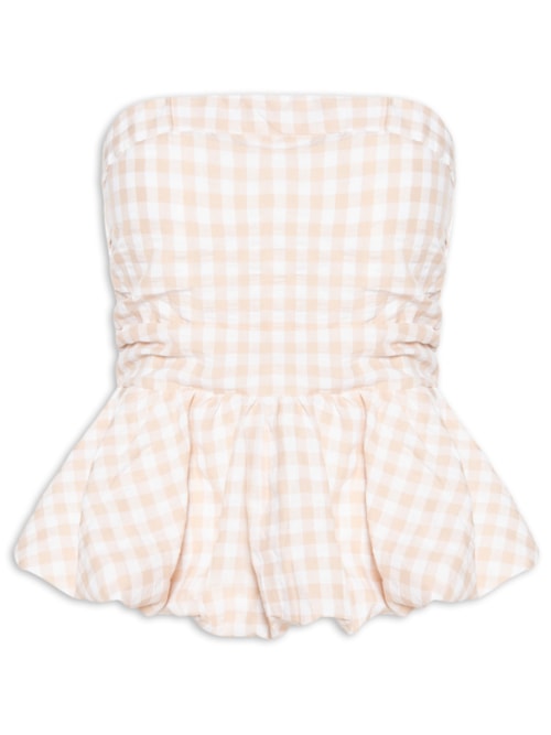 Blusa Feminina Balonê Xadrez - Bege