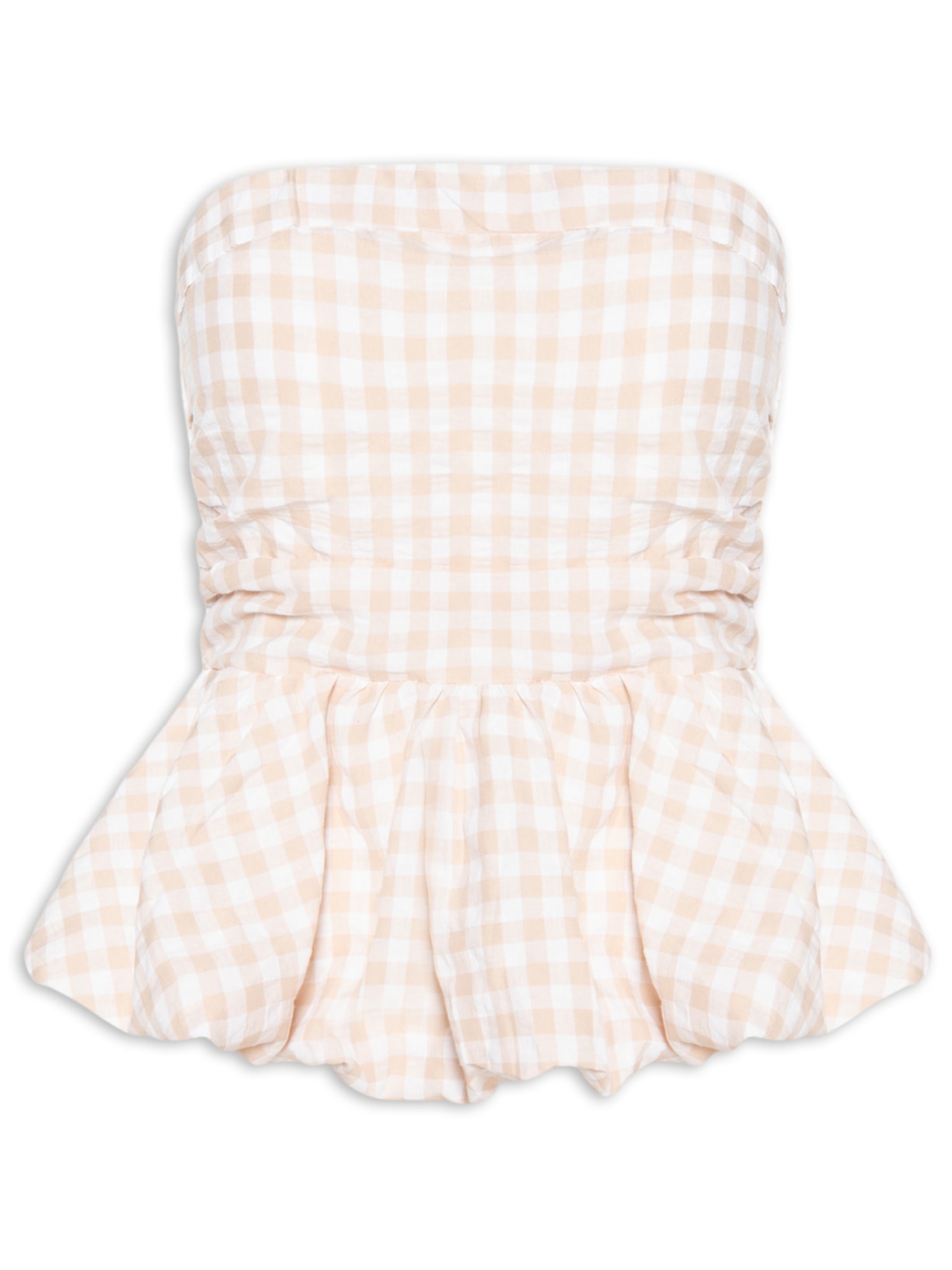 Blusa Feminina Balonê Xadrez Bege Market 33