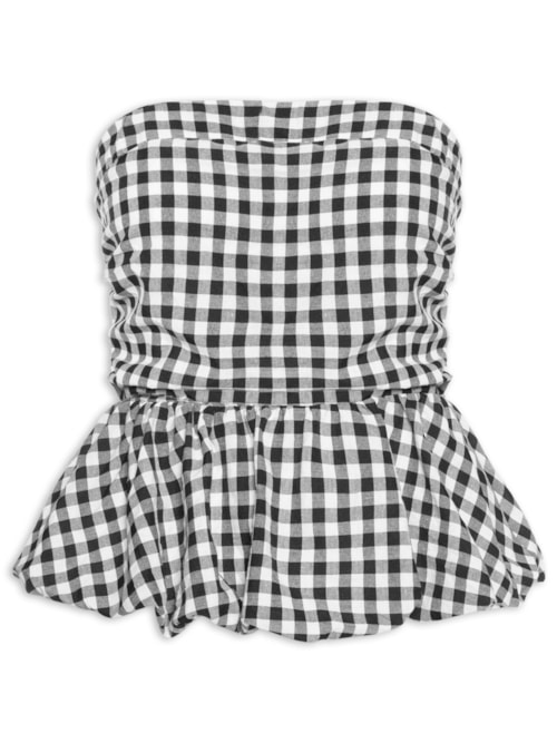 Blusa Feminina Balonê Xadrez - Preto