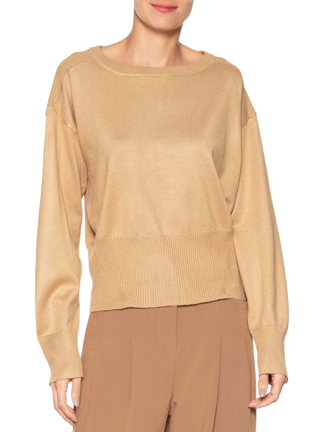 Blusa Feminina Barra Canelada Em Tricot Bege '2Essential