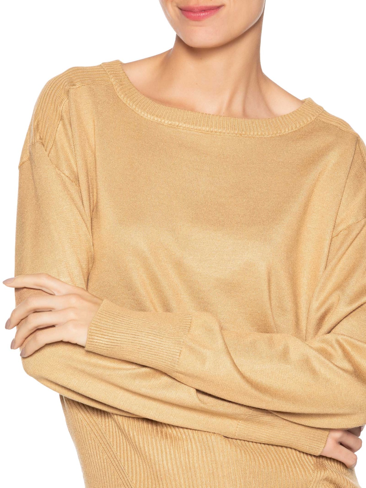 Blusa Feminina Barra Canelada Em Tricot Bege '2Essential