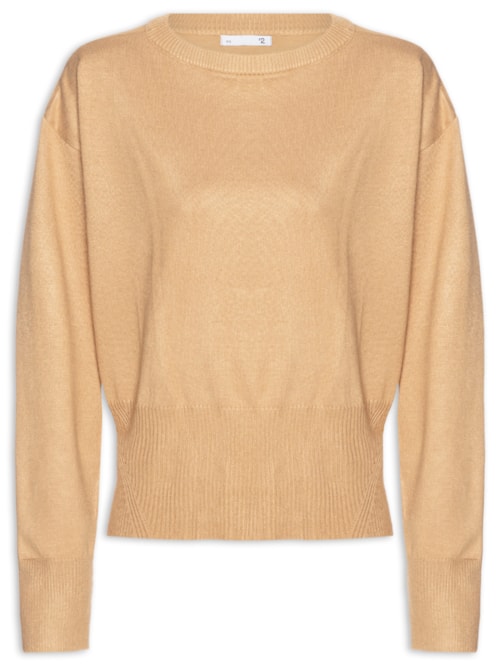 Blusa Feminina Barra Canelada Em Tricot - Bege