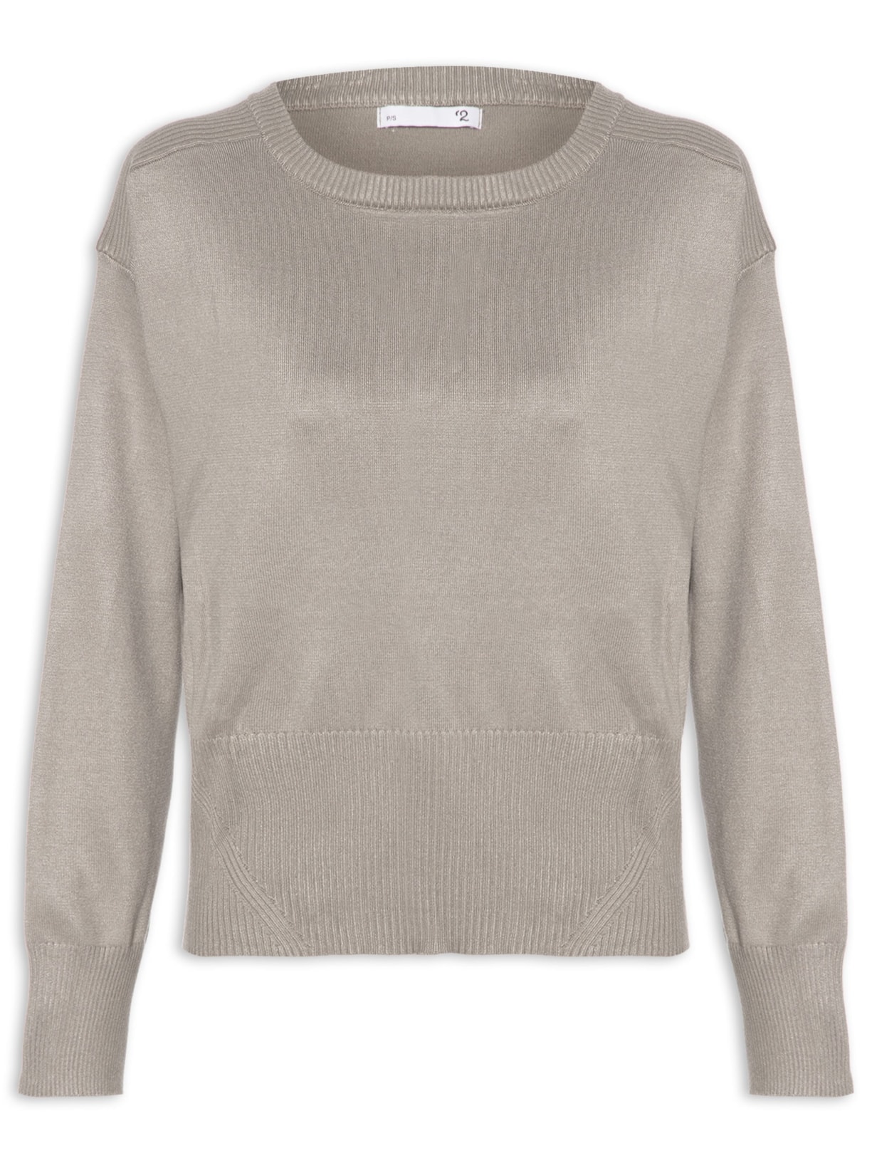 Blusa Feminina Barra Canelada Em Tricot - Cinza