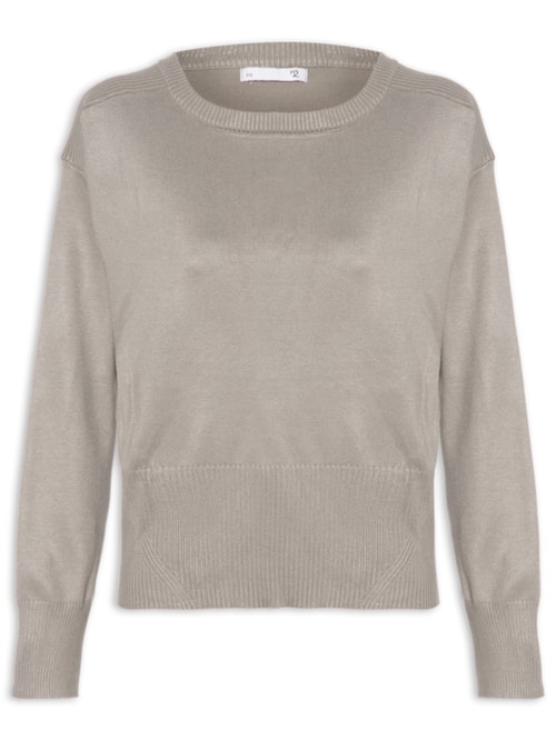 Blusa Feminina Barra Canelada Em Tricot - Cinza