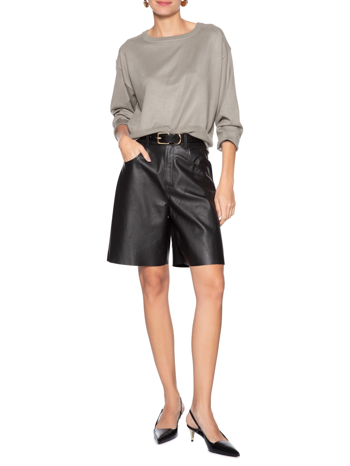 Blusa Feminina Barra Canelada Em Tricot Cinza '2Essential