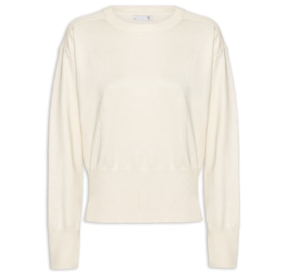 Blusa Feminina Barra Canelada Em Tricot - Off White