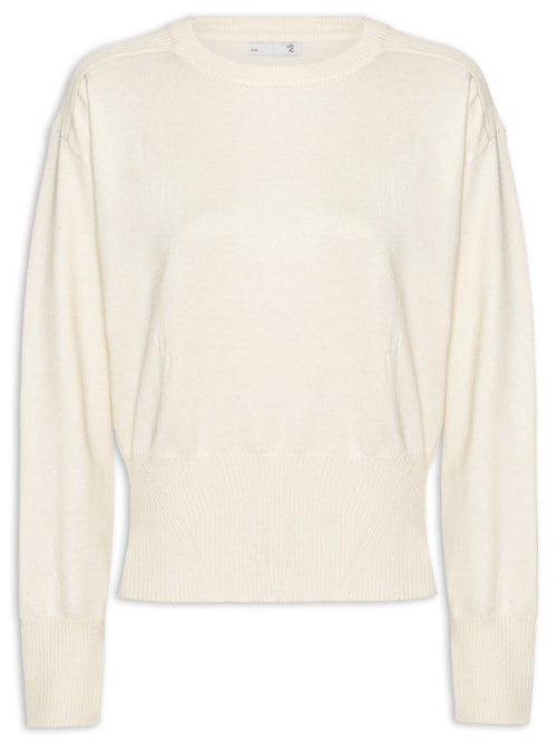 Blusa Feminina Barra Canelada Em Tricot - Off White