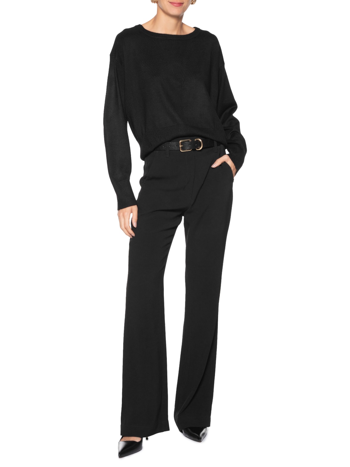 Blusa Feminina Barra Canelada Em Tricot Preto '2Essential