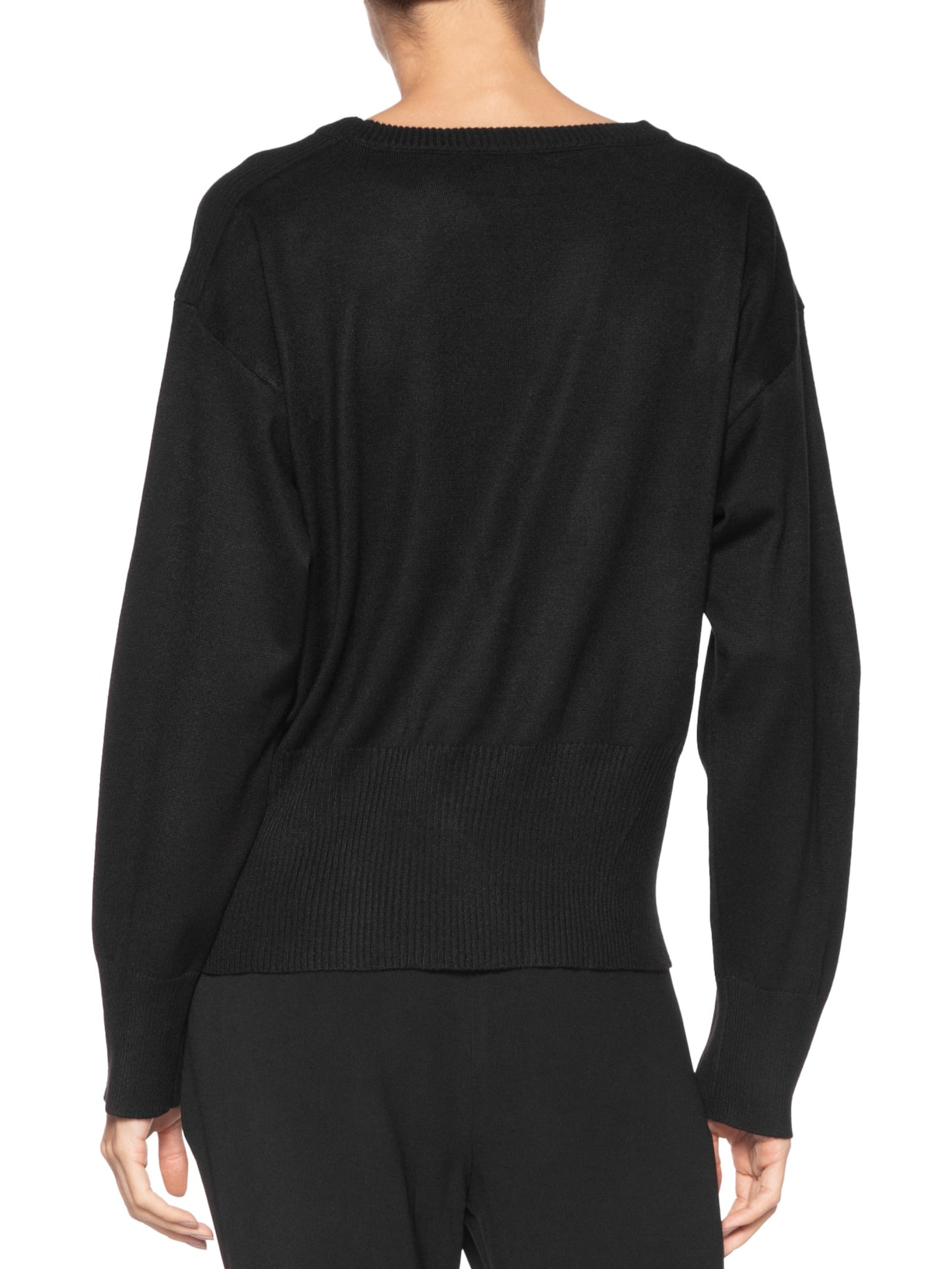 Blusa Feminina Barra Canelada Em Tricot Preto '2Essential