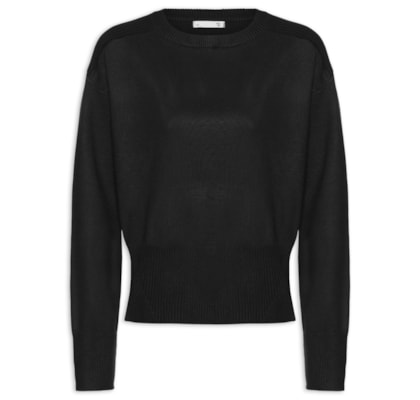 Blusa Feminina Barra Canelada Em Tricot - Preto