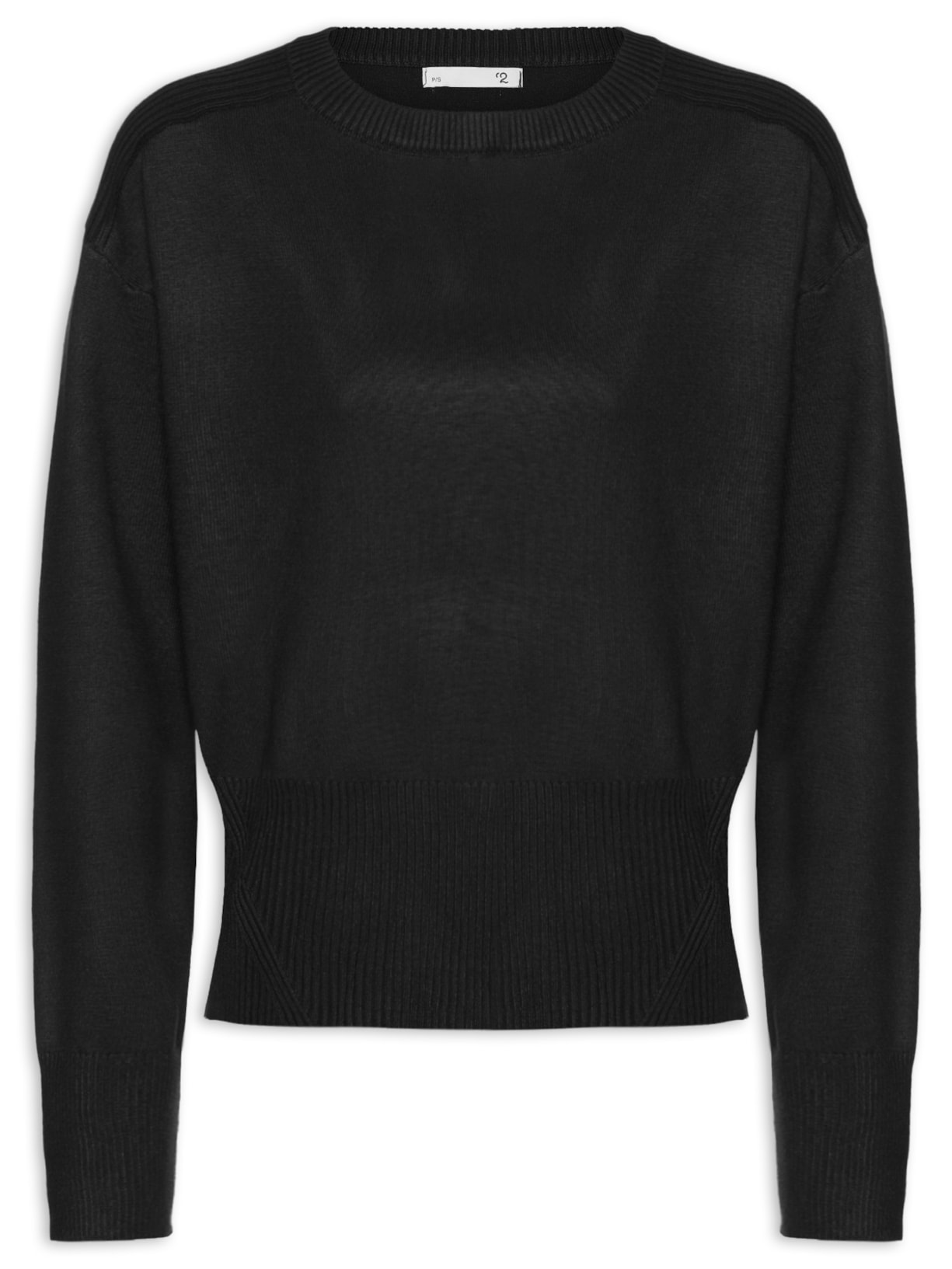 Blusa Feminina Barra Canelada Em Tricot - Preto