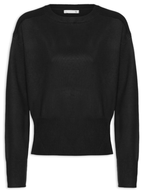 Blusa Feminina Barra Canelada Em Tricot - Preto