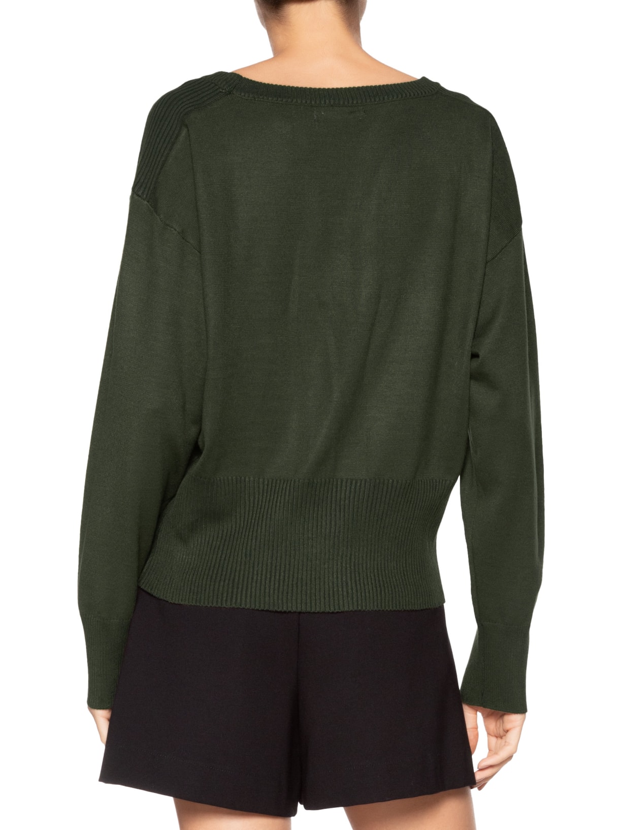 Blusa Feminina Barra Canelada Em Tricot Verde '2Essential