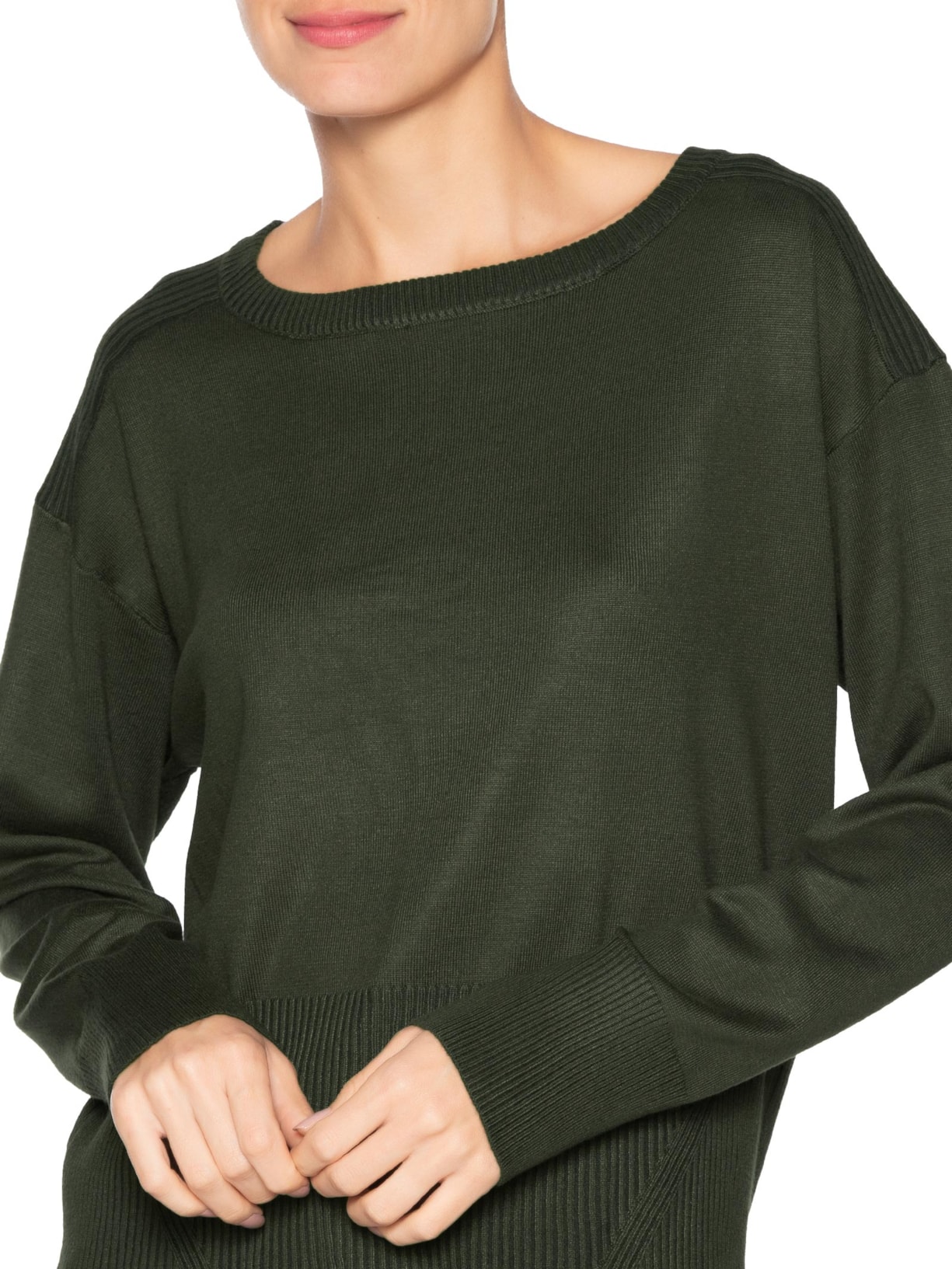 Blusa Feminina Barra Canelada Em Tricot Verde '2Essential