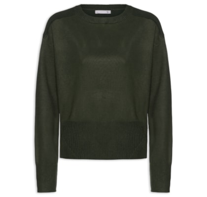 Blusa Feminina Barra Canelada Em Tricot - Verde